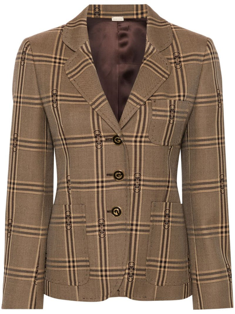 Brown Horsebit Checked Wool Blazer