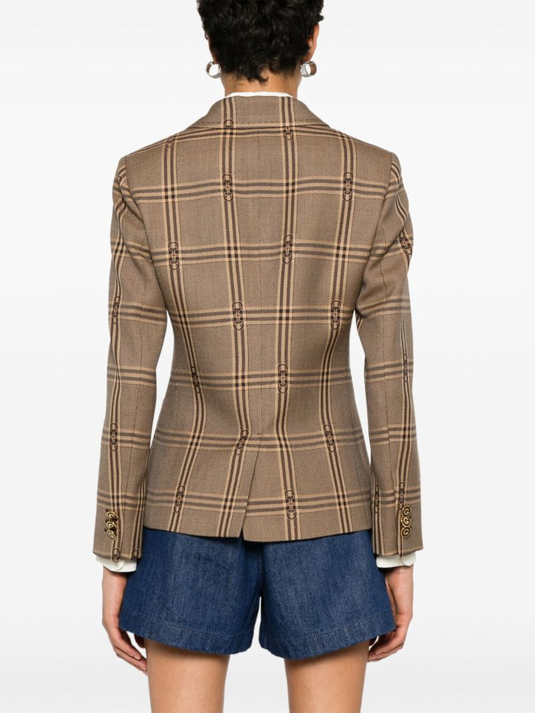 Brown Horsebit Checked Wool Blazer