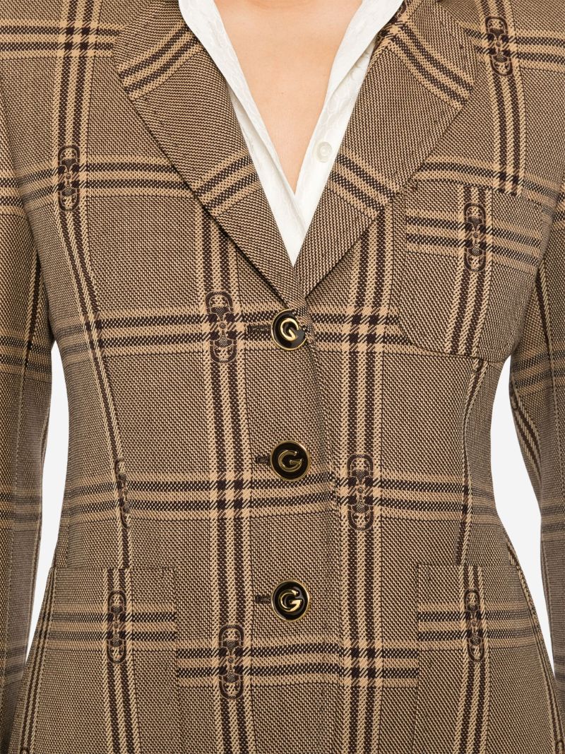 Brown Horsebit Checked Wool Blazer