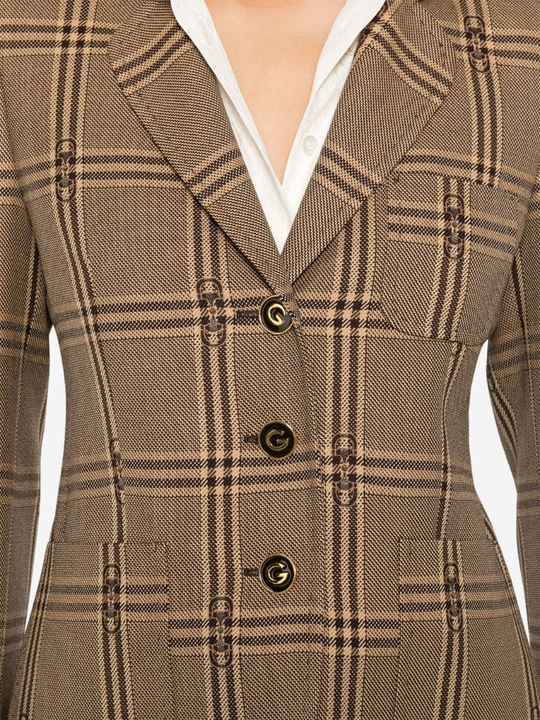 Brown Horsebit Checked Wool Blazer