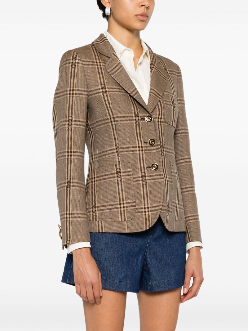 Brown Horsebit Checked Wool Blazer
