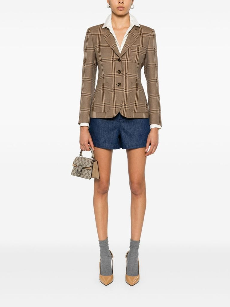 Brown Horsebit Checked Wool Blazer