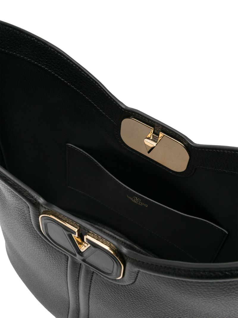 Black  Vlogo Leather Tote Bag