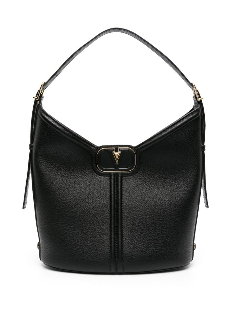 Black  Vlogo Leather Tote Bag