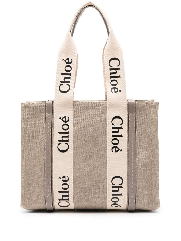 Neutral Woody Medium Linen Tote Bag