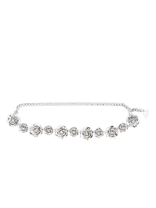 Silver-tone Rose Charms Chain-link Belt