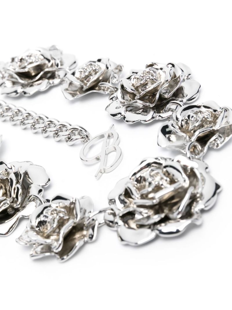 Silver-tone Rose Charms Chain-link Belt