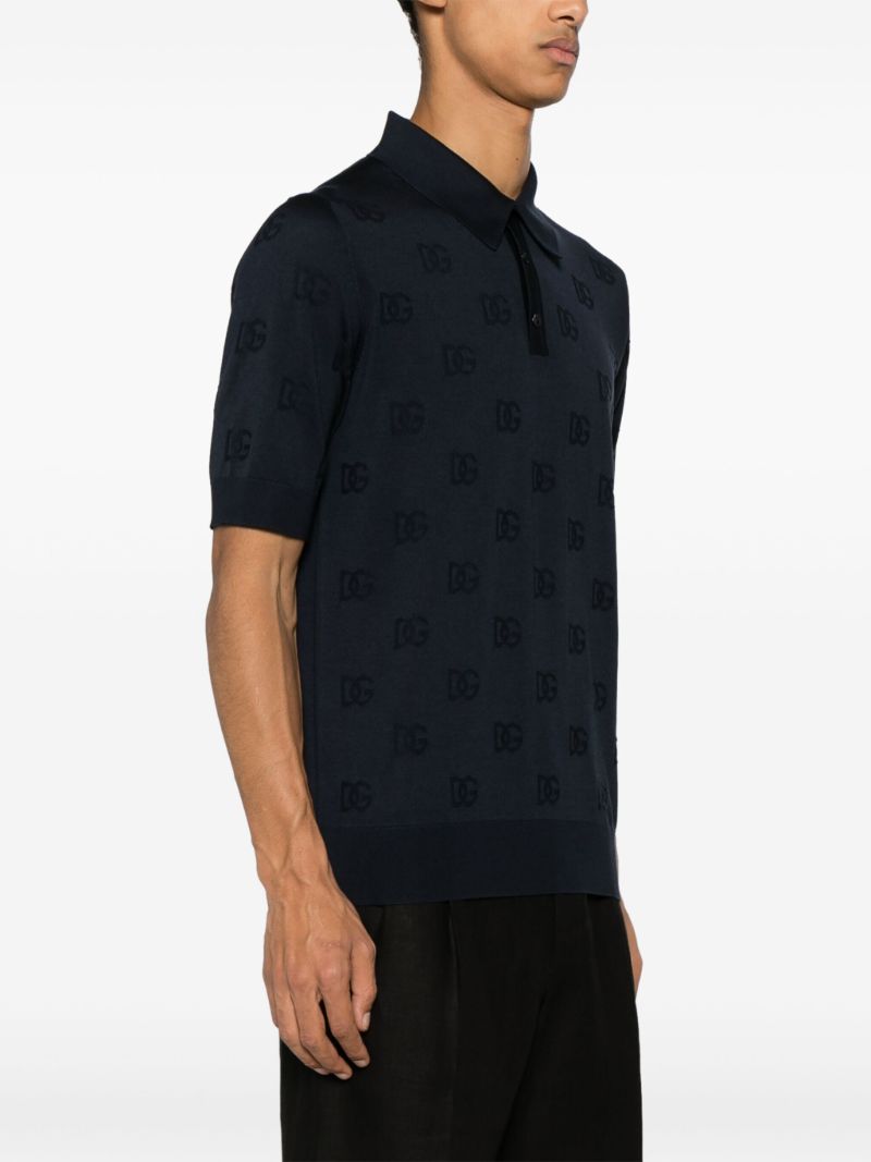 Blue Logo-jacquard Silk Polo Shirt