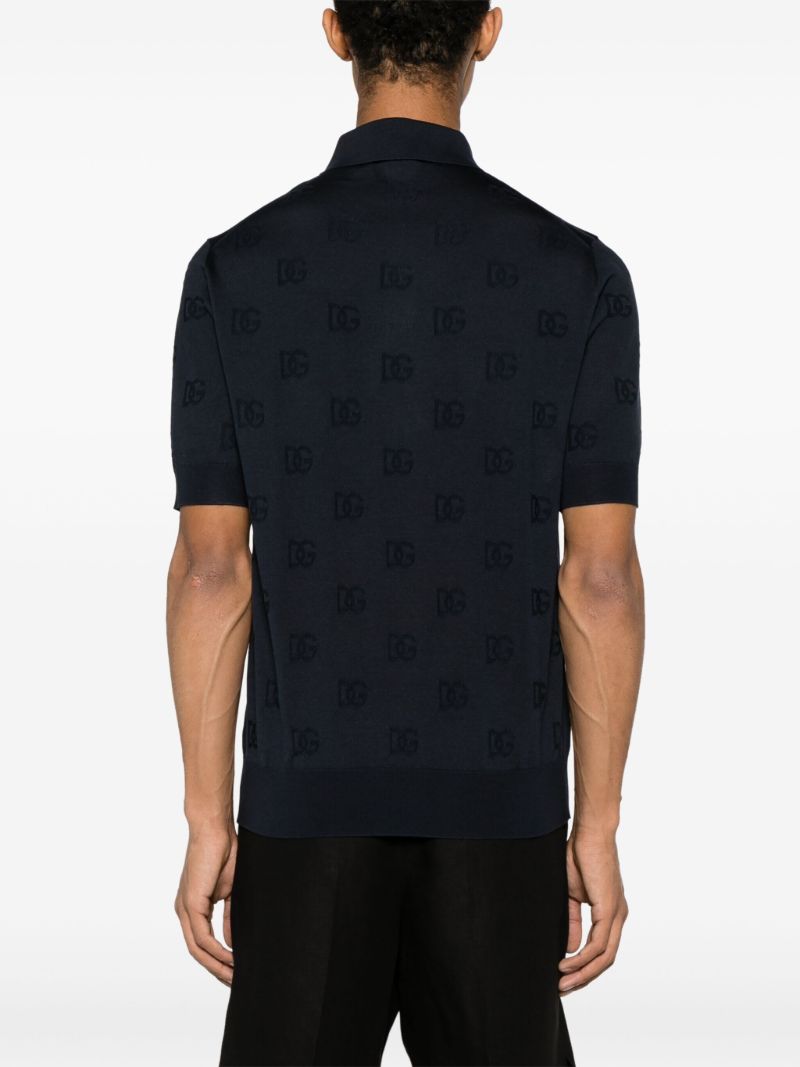 Blue Logo-jacquard Silk Polo Shirt