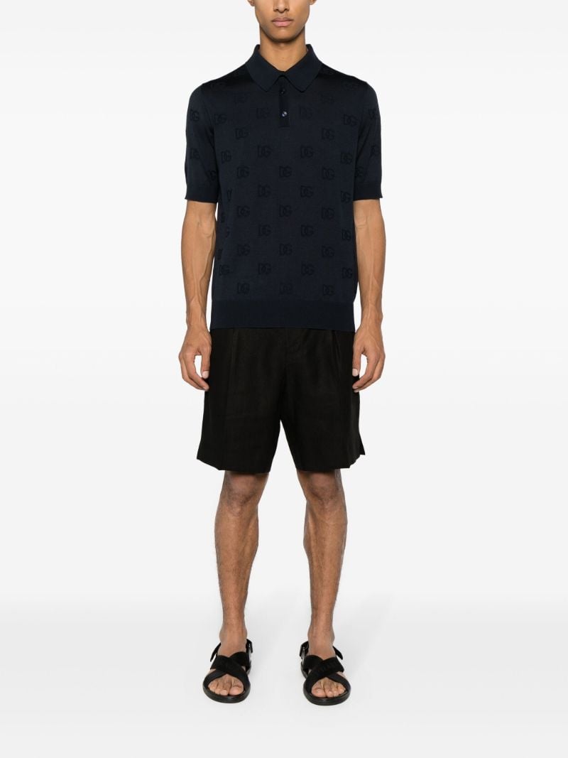 Blue Logo-jacquard Silk Polo Shirt