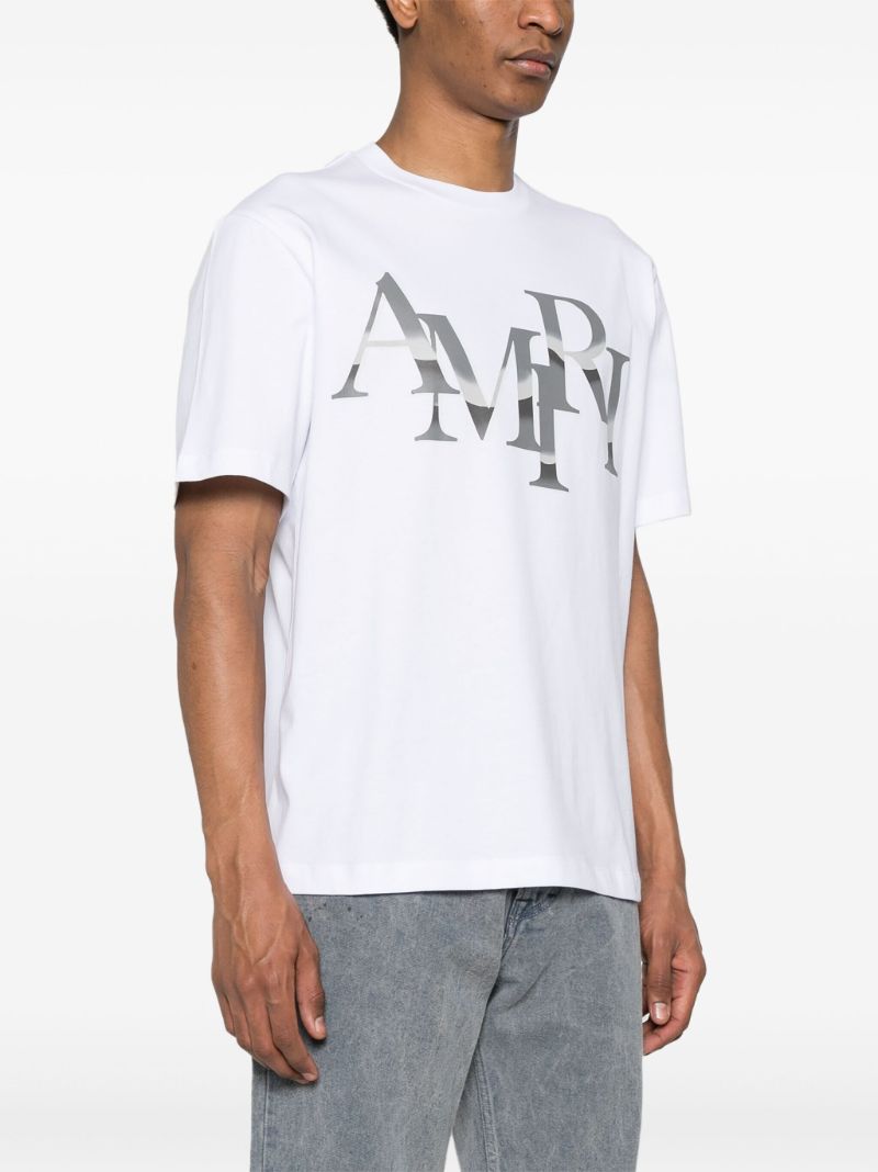 White Staggered Chrome-print Cotton T-shirt