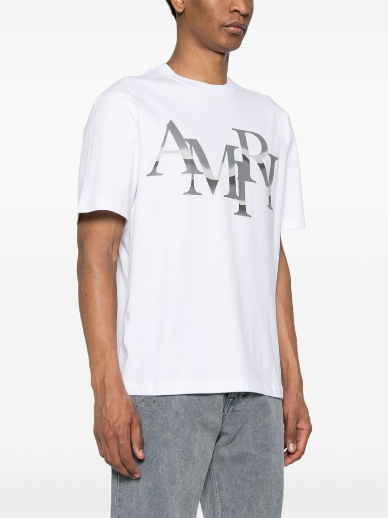 White Staggered Chrome-print Cotton T-shirt