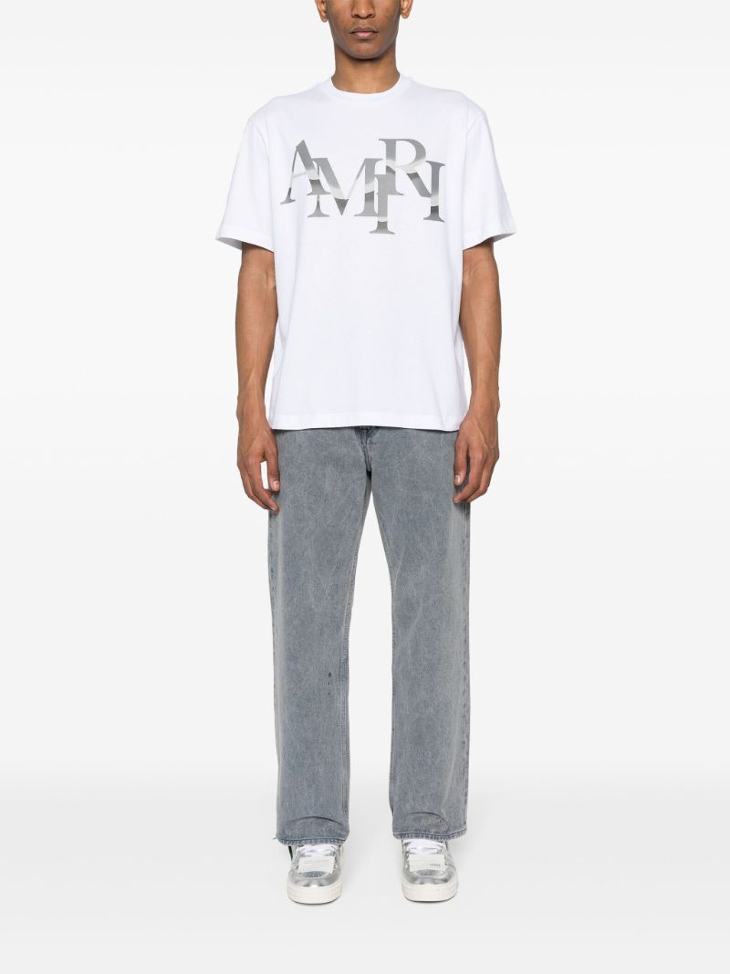 White Staggered Chrome-print Cotton T-shirt
