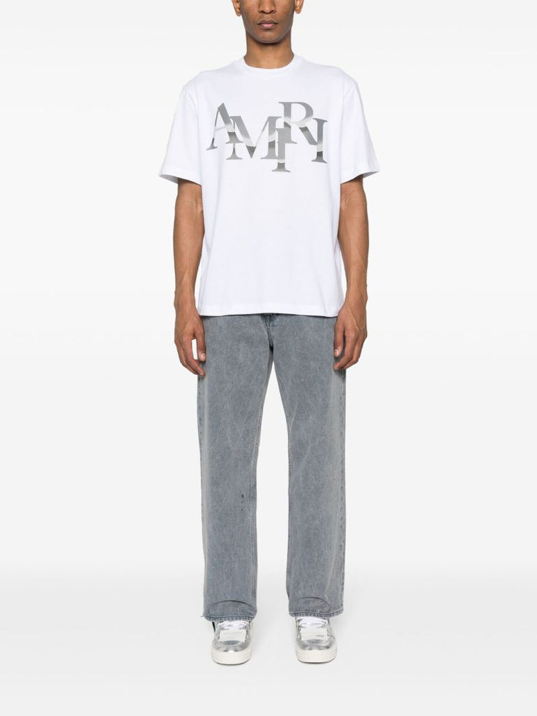 White Staggered Chrome-print Cotton T-shirt