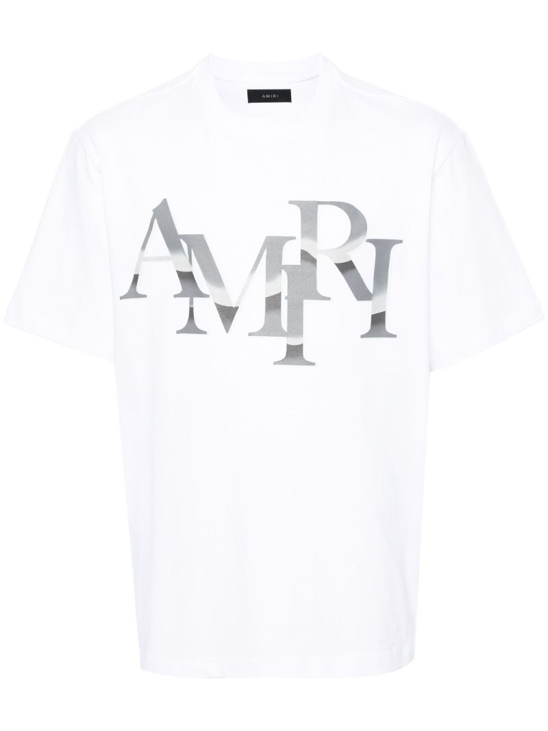 White Staggered Chrome-print Cotton T-shirt