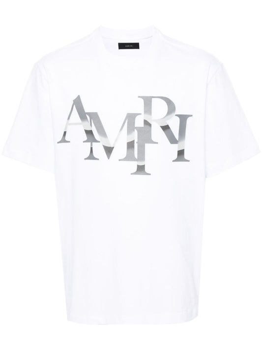 White Staggered Chrome-print Cotton T-shirt