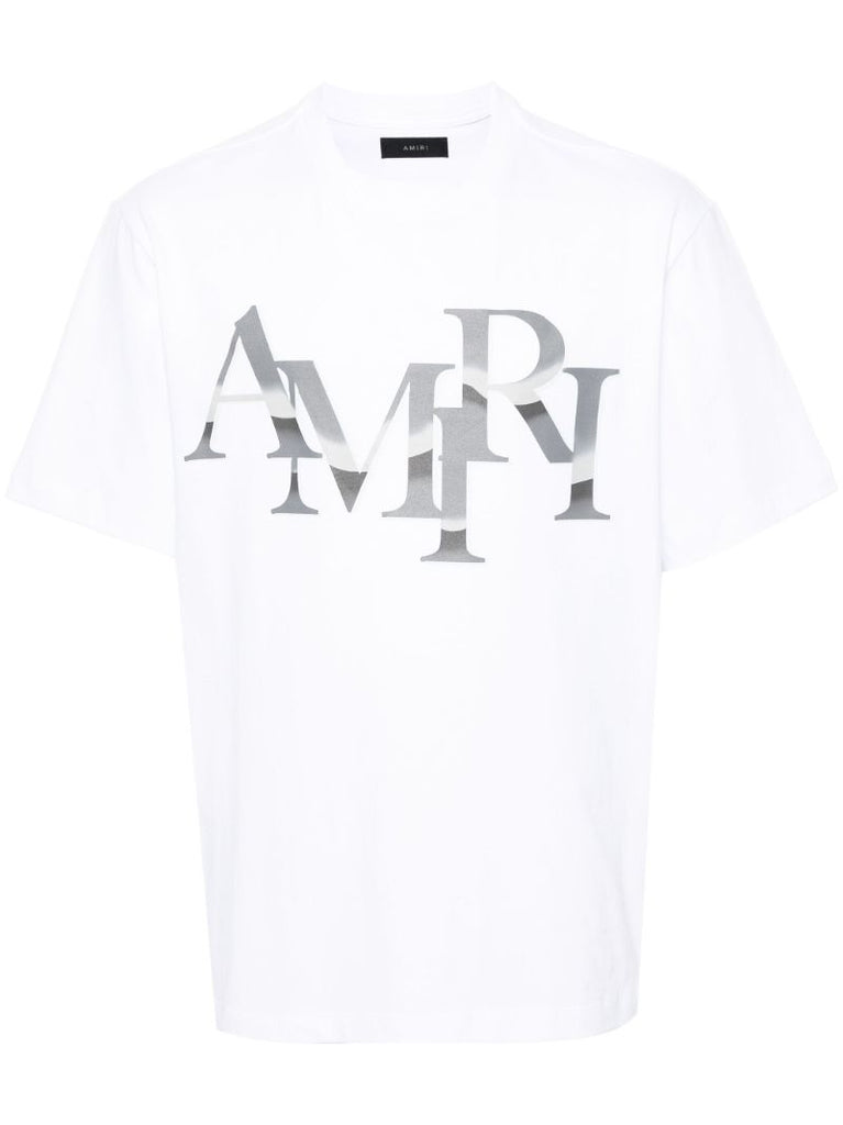 White Staggered Chrome-print Cotton T-shirt