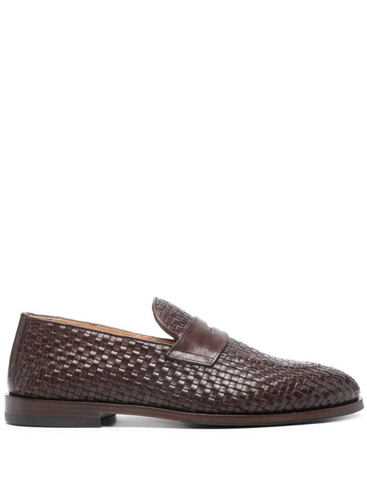 Brown Interwoven Leather Loafers