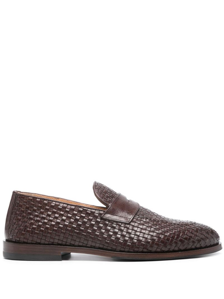 Brown Interwoven Leather Loafers
