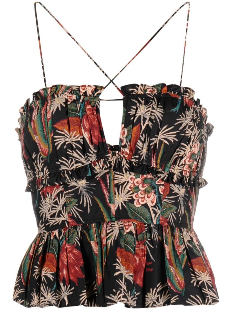 Grey Kitty Floral-print Cotton Top