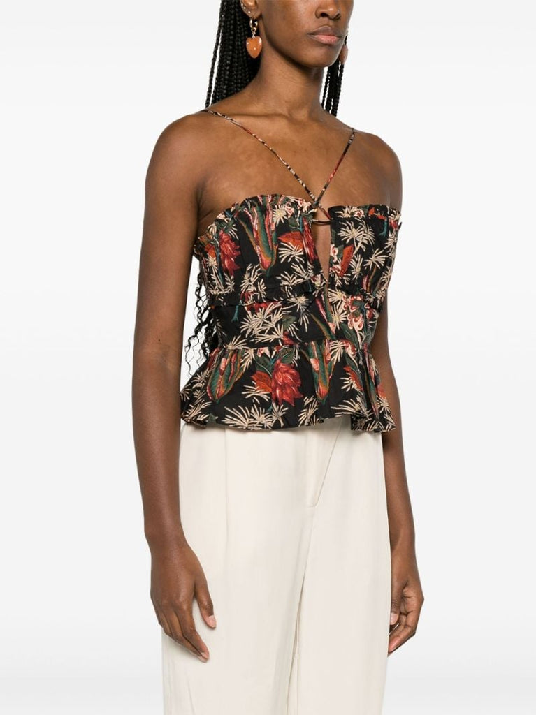 Grey Kitty Floral-print Cotton Top