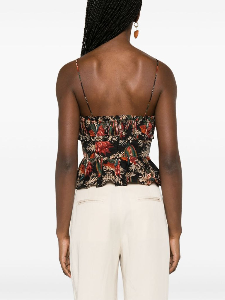 Grey Kitty Floral-print Cotton Top