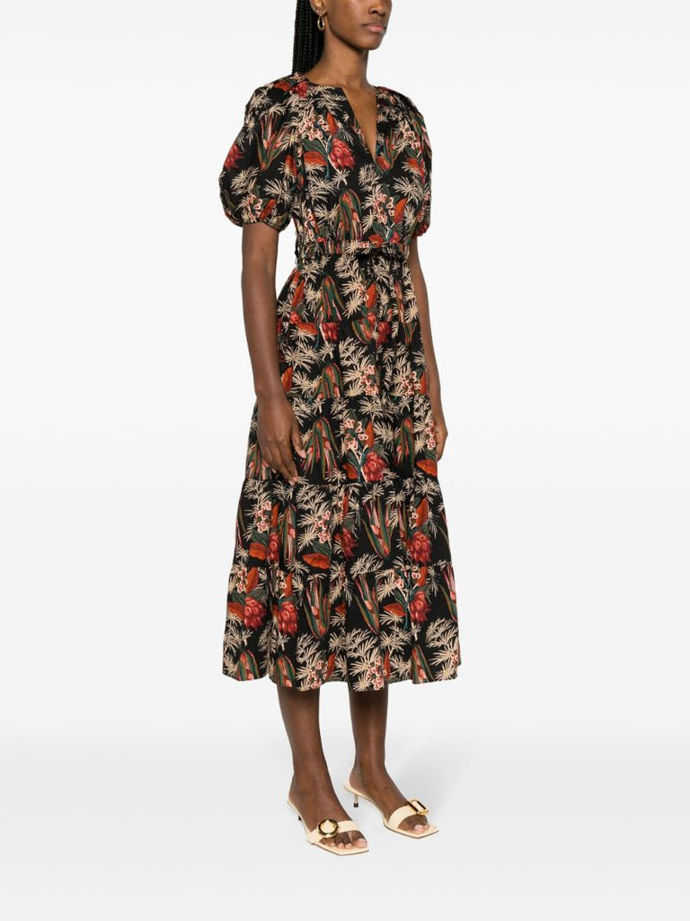 Black Olina Floral-print Cotton Dress