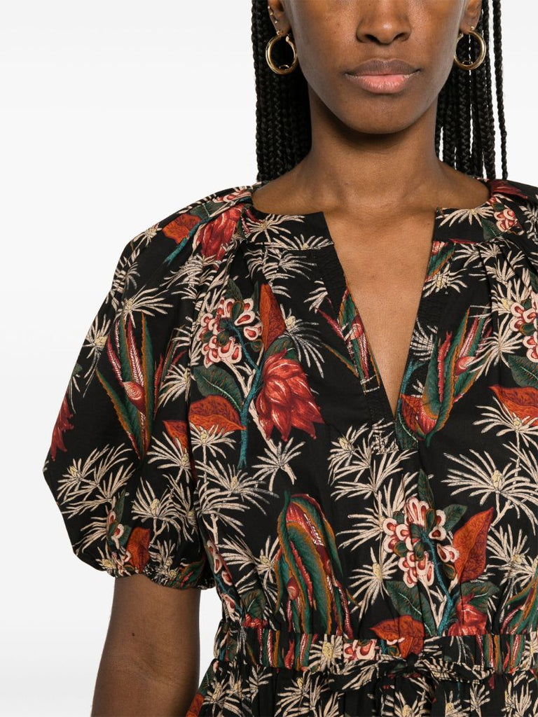 Black Olina Floral-print Cotton Dress