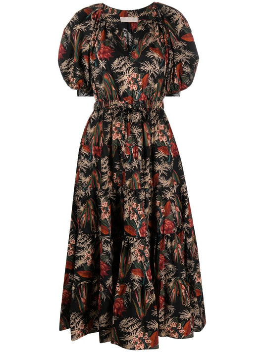 Black Olina Floral-print Cotton Dress