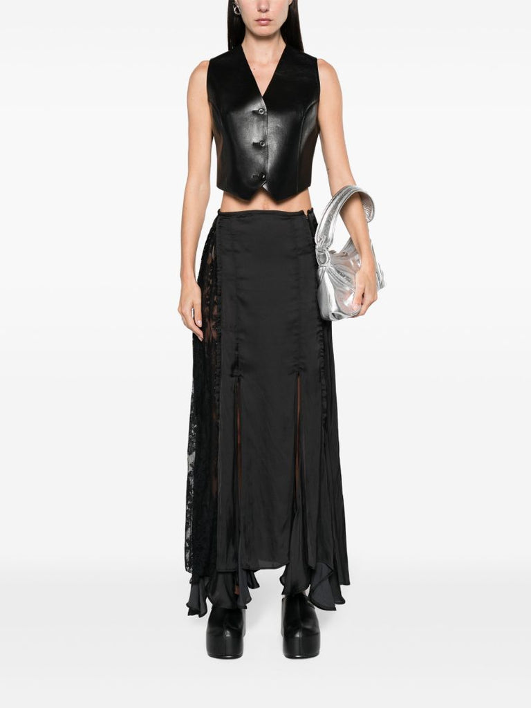 Black High-waist Satin Maxi Skirt