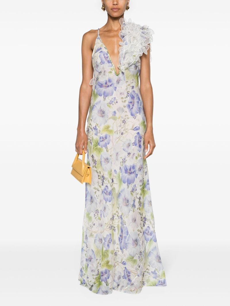 White Shoulder AppliquÃ_x0083_Â© Floral Maxi Dress
