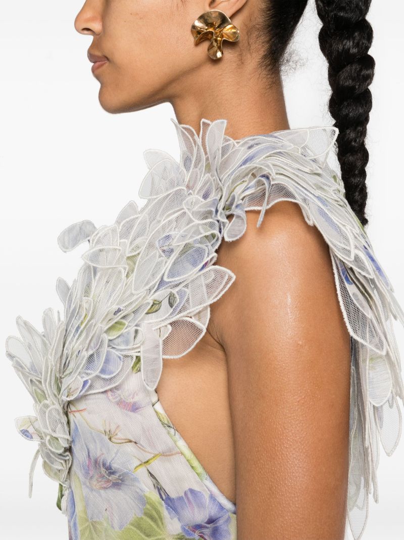White Shoulder AppliquÃ_x0083_Â© Floral Maxi Dress