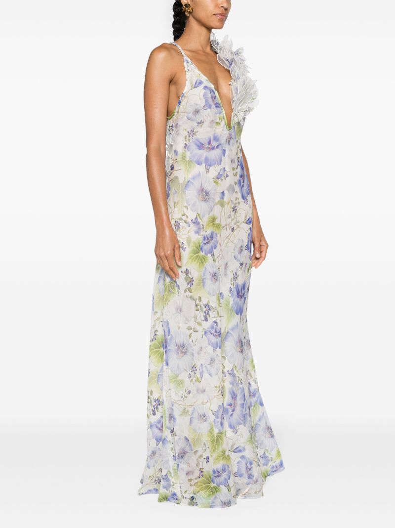 White Shoulder AppliquÃ_x0083_Â© Floral Maxi Dress