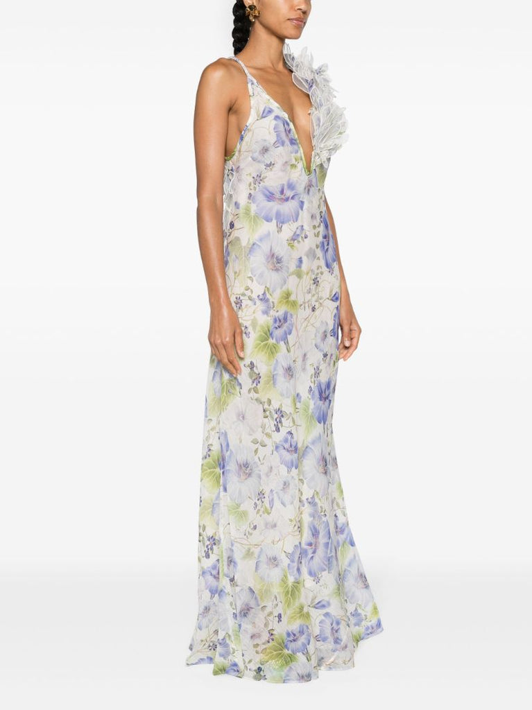 White Shoulder AppliquÃ_x0083_Â© Floral Maxi Dress