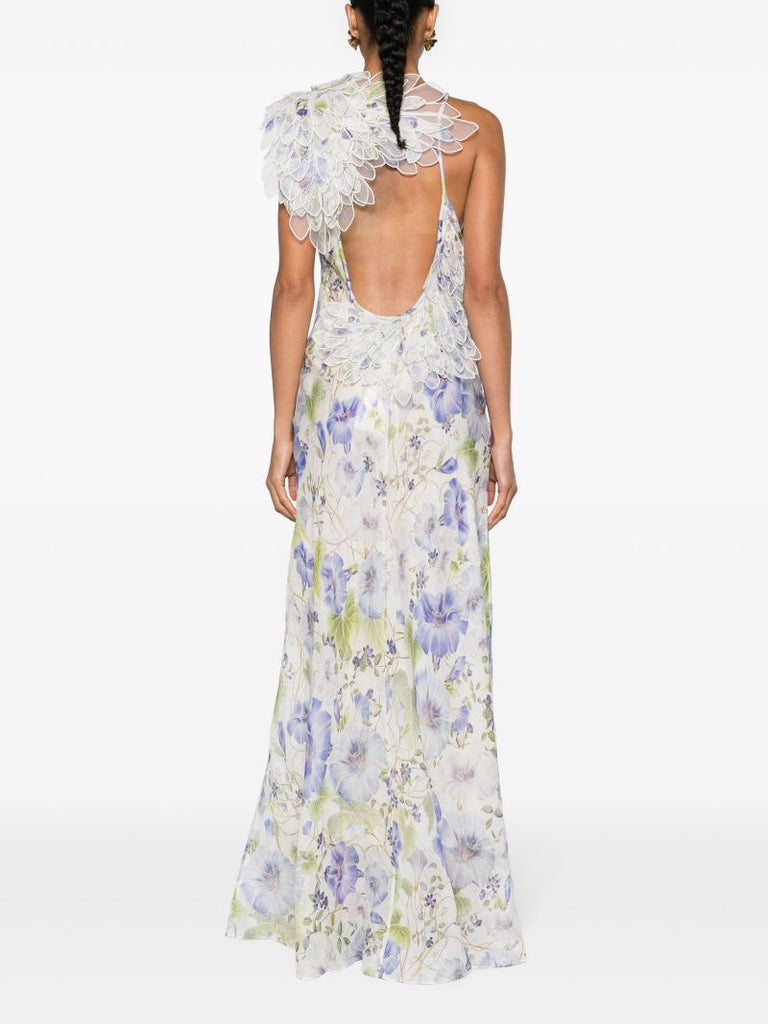 White Shoulder AppliquÃ_x0083_Â© Floral Maxi Dress