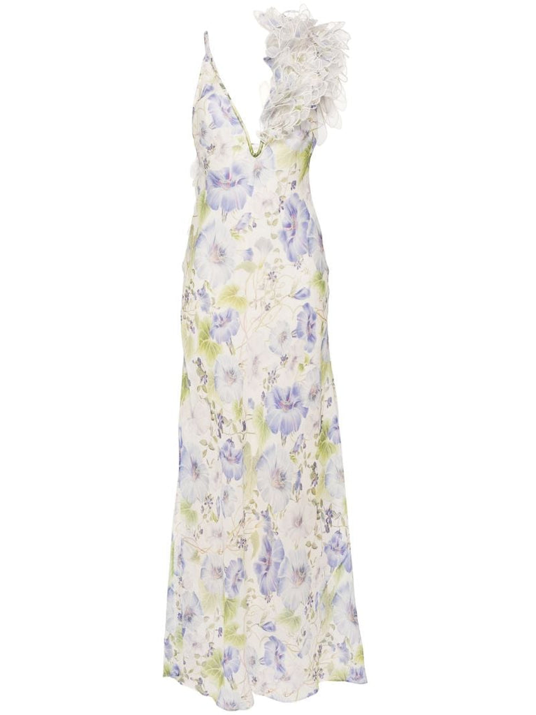 White Shoulder AppliquÃ_x0083_Â© Floral Maxi Dress