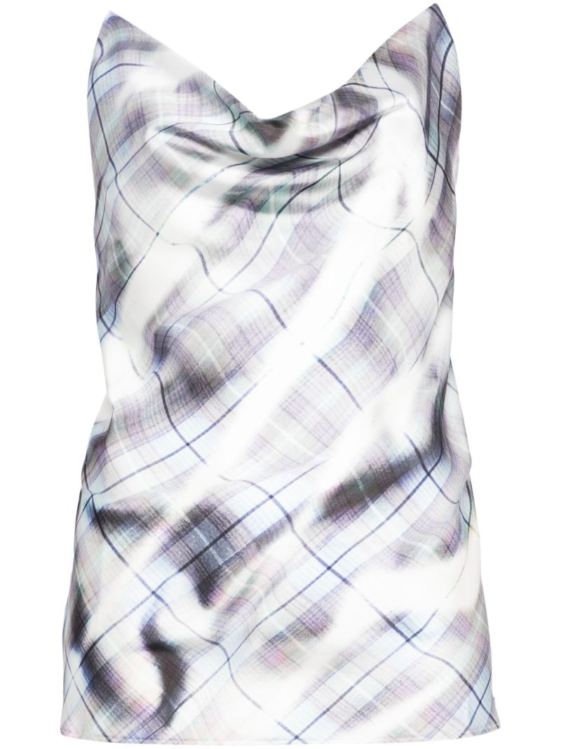 White Checked Invisible-strap Top