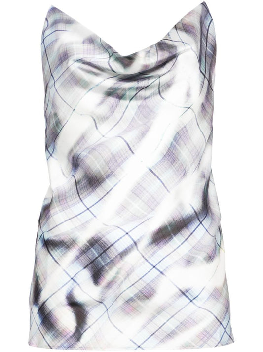 White Checked Invisible-strap Top