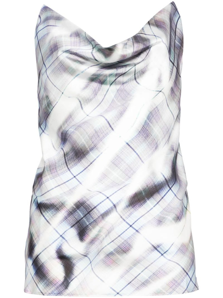 White Checked Invisible-strap Top