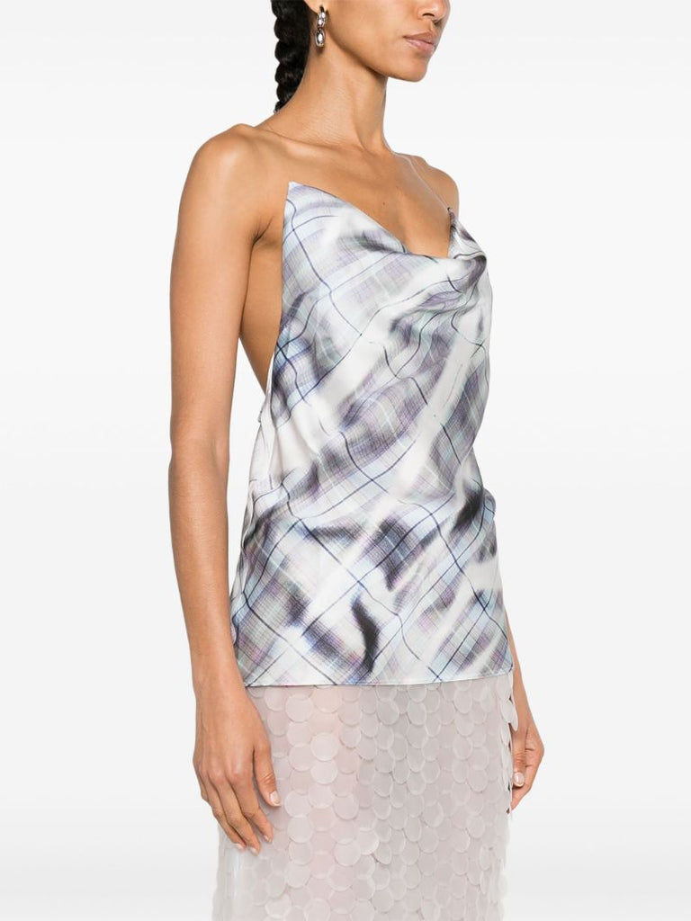 White Checked Invisible-strap Top
