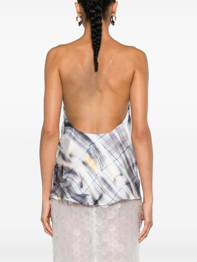 White Checked Invisible-strap Top