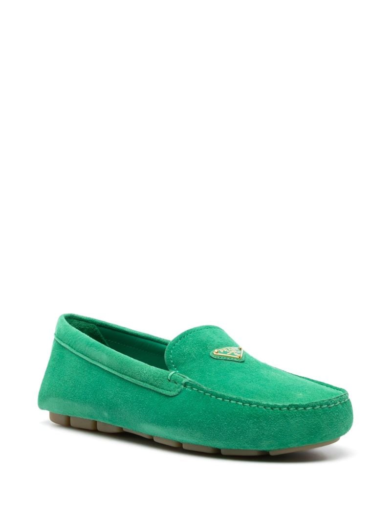 Green Enamel Triangle-logo Suede Loafers