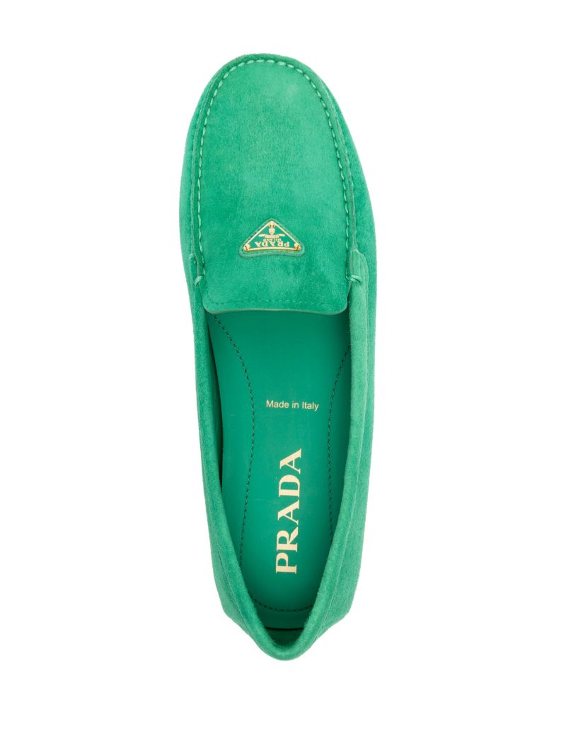 Green Enamel Triangle-logo Suede Loafers