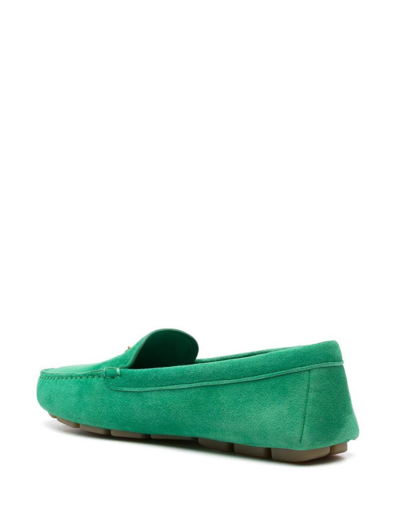 Green Enamel Triangle-logo Suede Loafers