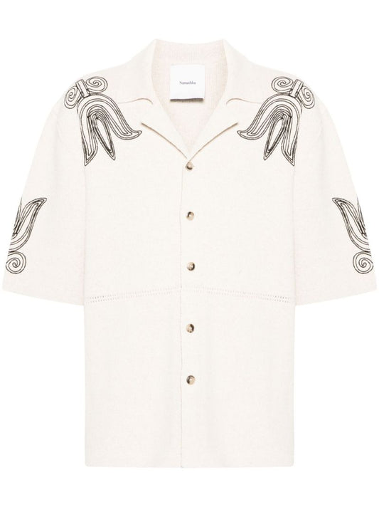 Neutral Embroidered Knitted Shirt