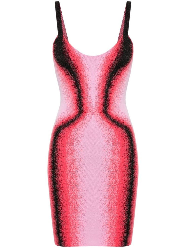 Pink Gradient-jacquard Mini Dress