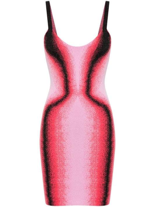 Pink Gradient-jacquard Mini Dress
