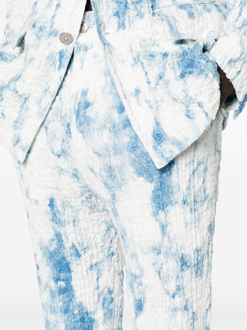 White Mottled Wrinkled Straight-leg Trousers