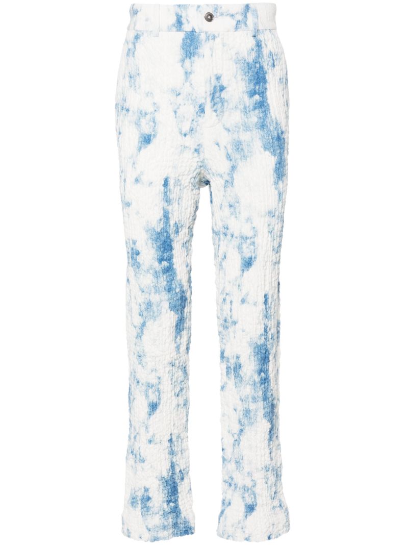 White Mottled Wrinkled Straight-leg Trousers
