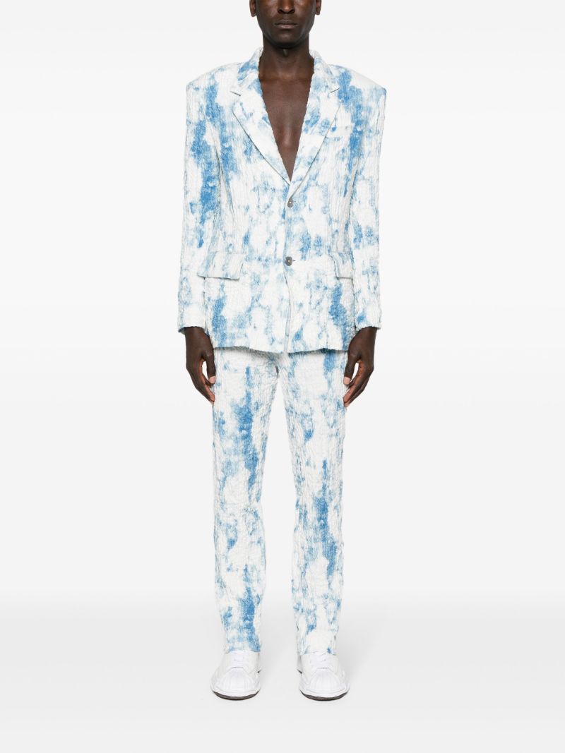 White Mottled Wrinkled Straight-leg Trousers